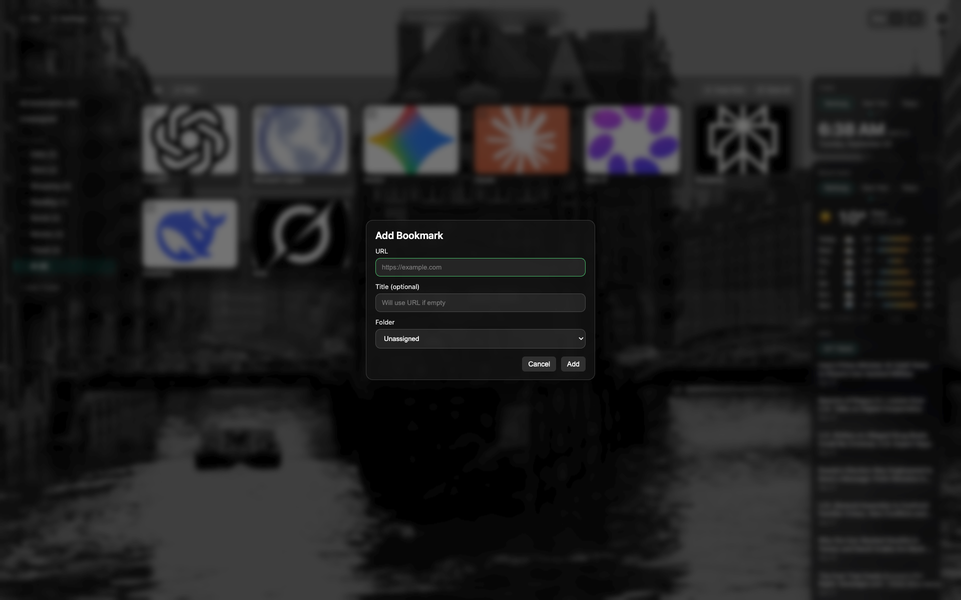 New bookmark modal