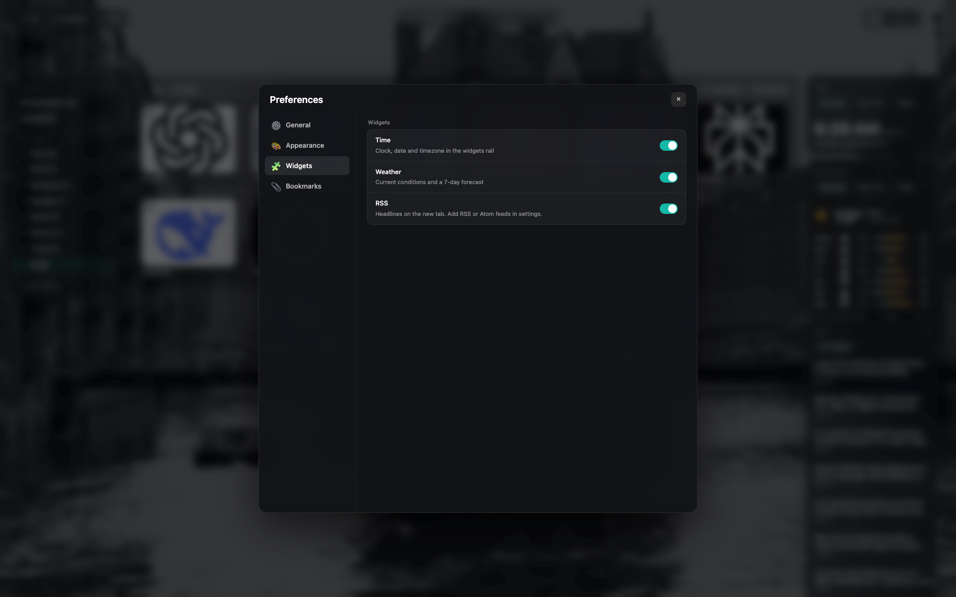 The "Widgets" tab