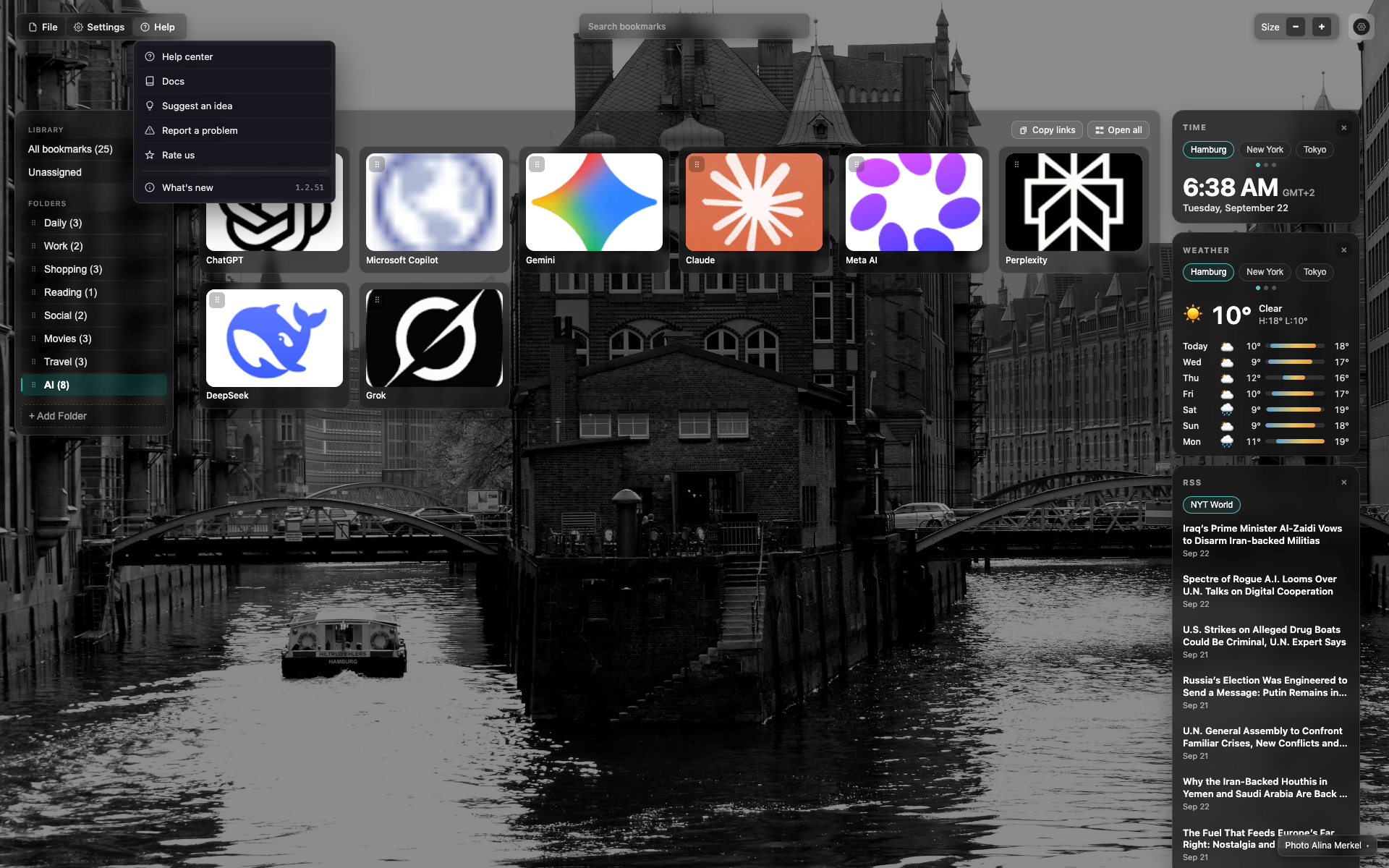 Help in the app menu