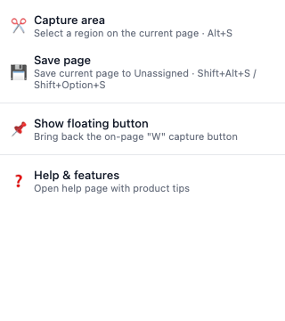 The extension popup
